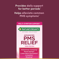 Nature’s Bounty PMS Relief capsules on surface for convenient daily intake