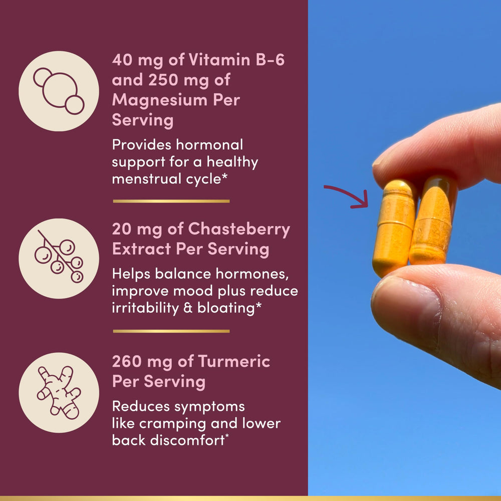 Nature’s Bounty PMS Relief capsules with chasteberry and curcumin for targeted PMS support