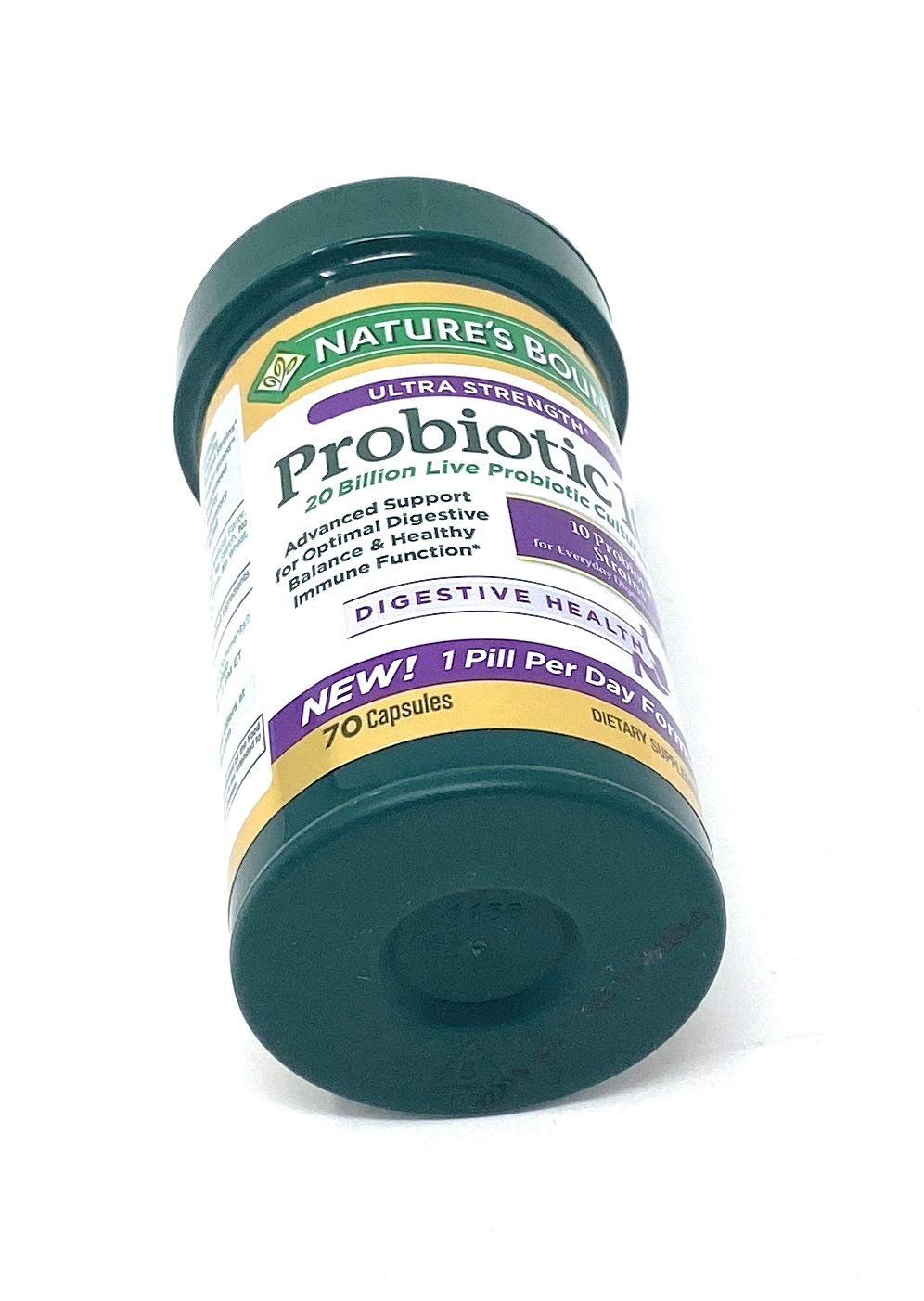 Nature's Bounty Probiotic 10 image portraying clinically studied strains for daily use