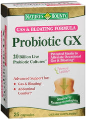 Nature's Bounty Probiotic GX bottle front, supporting digestive comfort and daily wellness.