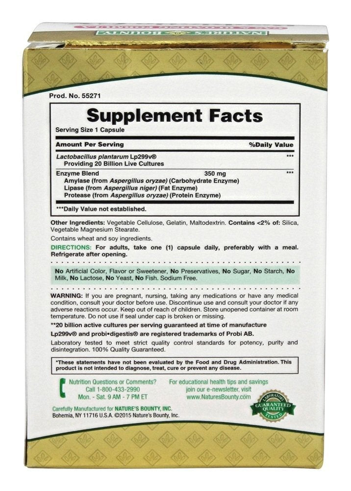 Bottle of Nature's Bounty Probiotic GX supports gas relief.