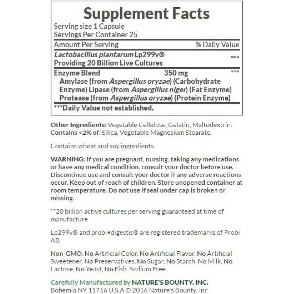 Nature's Bounty Probiotic GX capsules pour, convenient daily use for gas support.