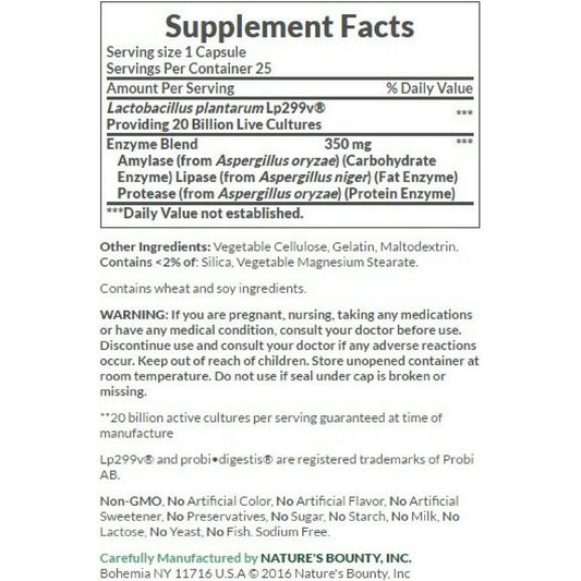 Nature's Bounty Probiotic GX capsules pour, convenient daily use for gas support.