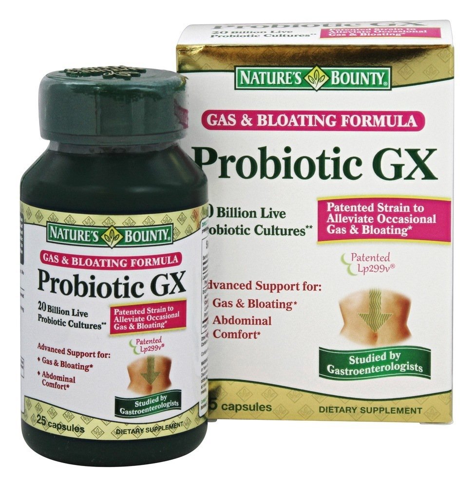 Nature's Bounty Probiotic GX capsules for daily digestive support.