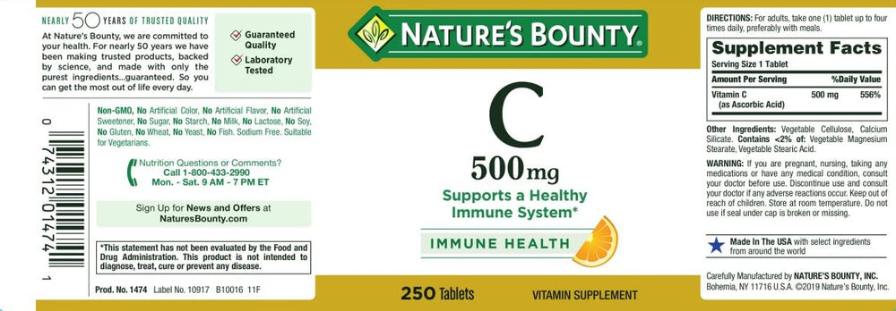 Nature's Bounty Pure Vitamin C caplets with meal, supports daily intake