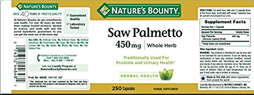 Nature's Bounty Saw Palmetto label closeup for easy dosage reference