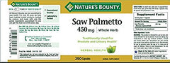 Nature's Bounty Saw Palmetto label closeup for easy dosage reference