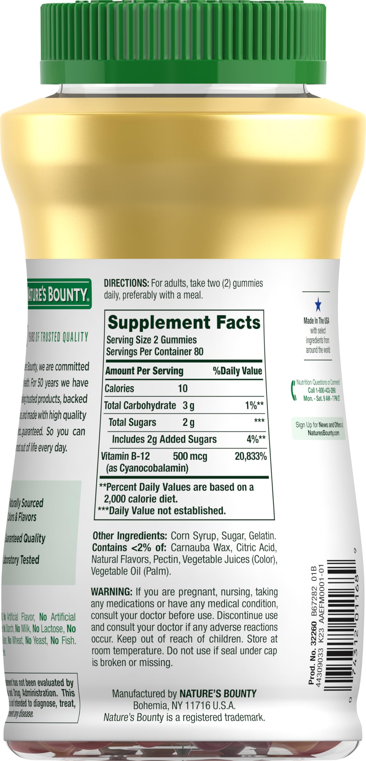 Nature's Bounty Vitamin B12 gummies on shelf, trusted wellness brand