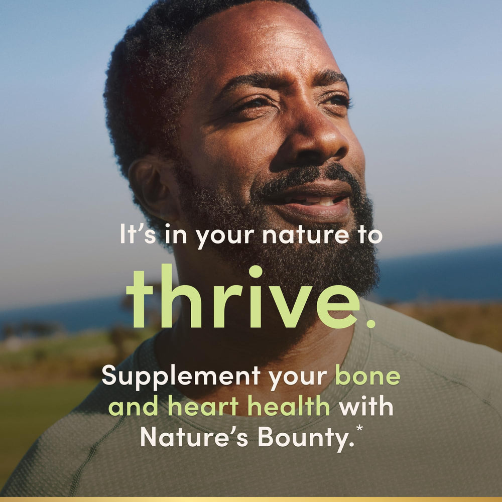 Nature's Bounty Vitamin D3 K2 bottle on table for everyday use.