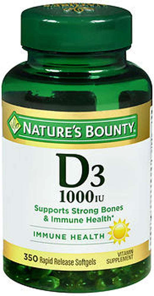 Nature's Bounty Vitamin D3 softgels bottle—easy-to-swallow capsules for bone support and immune health