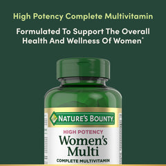 Nature's Bounty Women's Multivitamin nutrition label emphasizes essential vitamins for immune support.