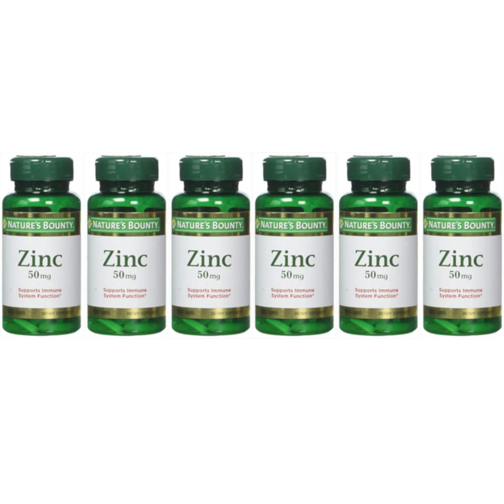 Nature's Bounty zinc 50 mg caplets bottle front showing immune support focus.