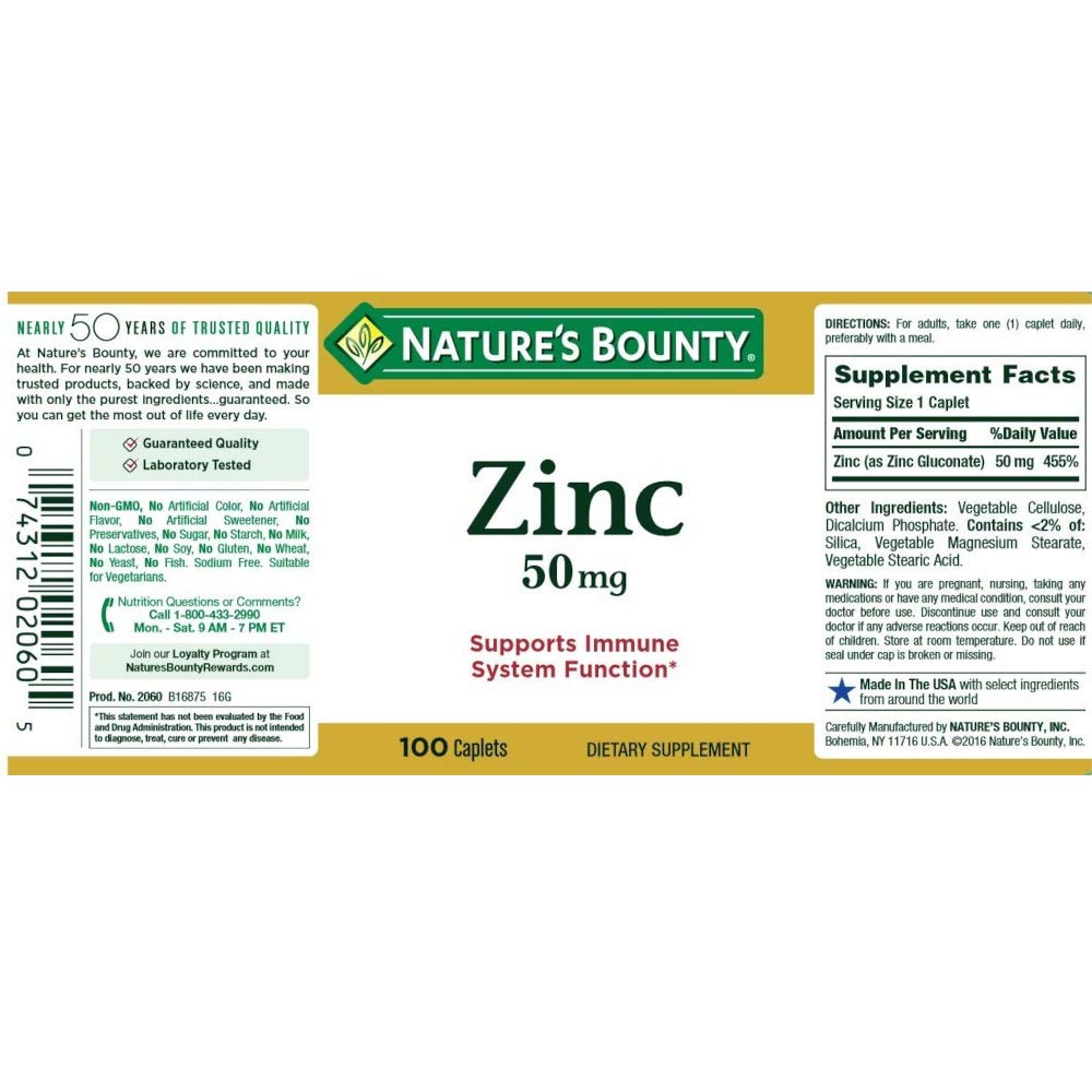 Nature's Bounty zinc 50 mg pack box for easy stocking and six-pack value.