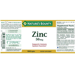 Nature's Bounty zinc 50 mg pack box for easy stocking and six-pack value.
