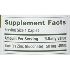 Nature's Bounty zinc caplets close-up showing tablet texture and finish.