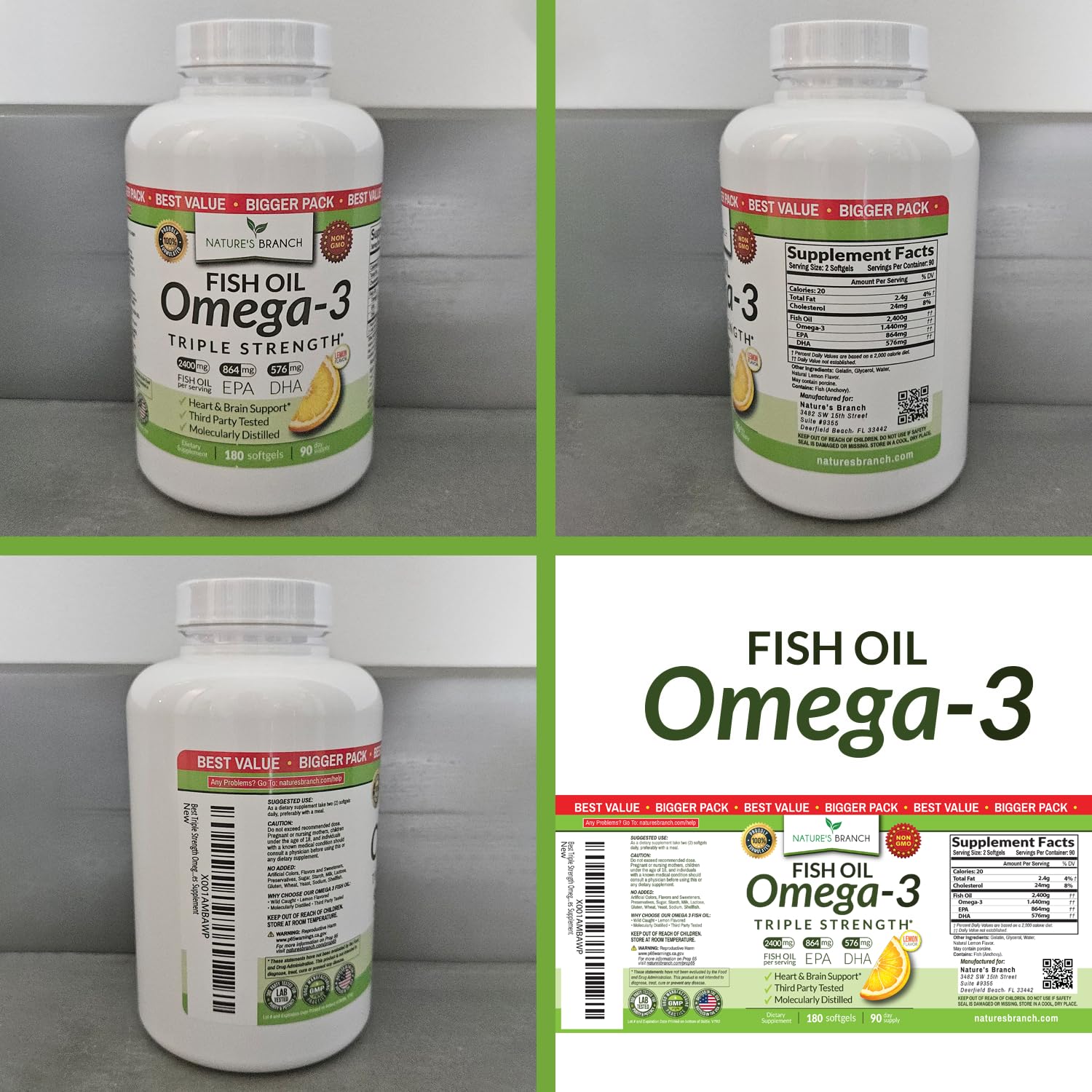 Nature's Branch daily omega-3 capsules ready for routine support.