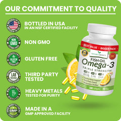 Nature's Branch third-party tested omega-3 label indicating purity.