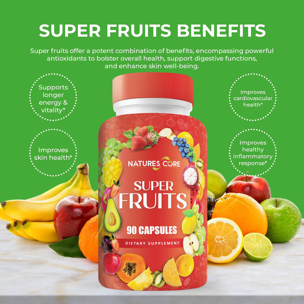 Nature's Core fruit and veggie blend ingredients list, natural vitamins and minerals.