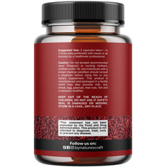 Natures Craft 1200mg red yeast rice capsules closeup emphasizing potency.