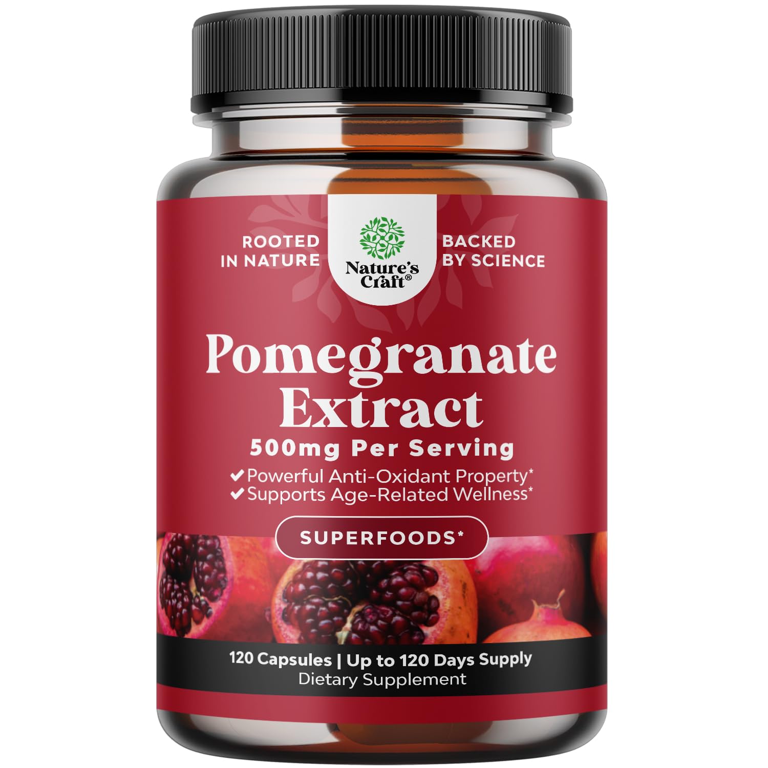 Natures Craft Advanced Antioxidant Pomegranate Capsules in a bottle support daily vitality and joint comfort.