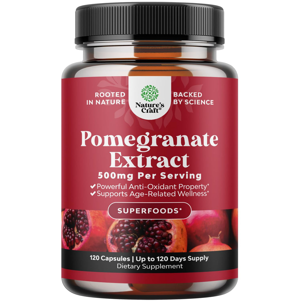 Natures Craft Advanced Antioxidant Pomegranate Capsules in a bottle support daily vitality and joint comfort.