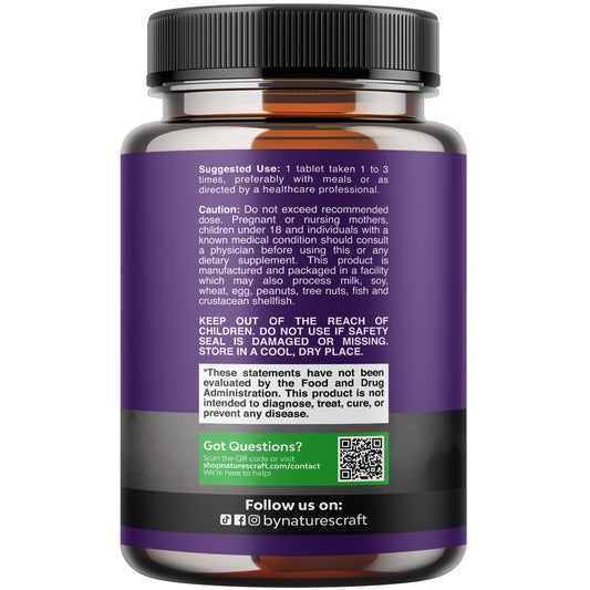Natures Craft Ashwagandha tablets closeup highlights root extract.