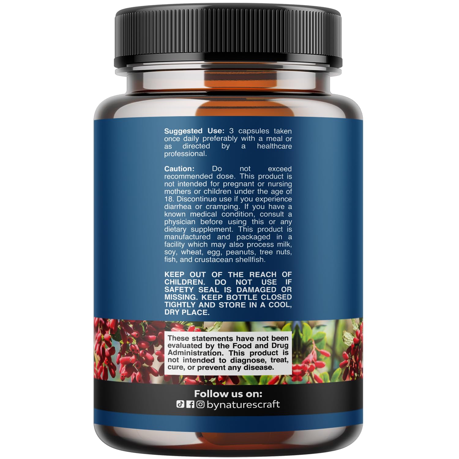 Natures Craft Berberine capsules close-up for a convenient daily routine.