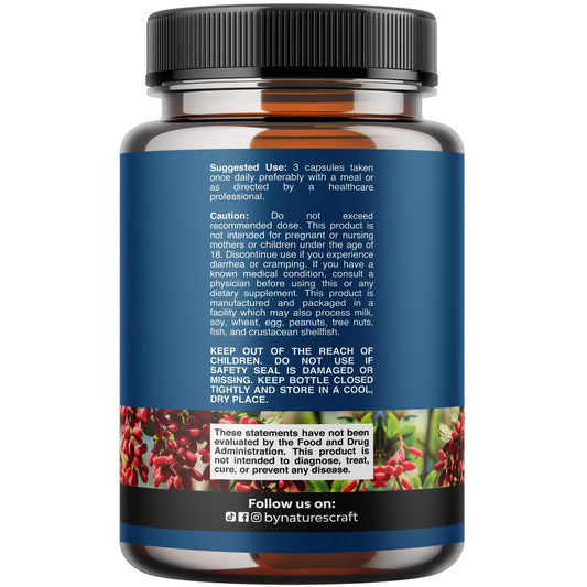 Natures Craft Berberine capsules close-up for a convenient daily routine.