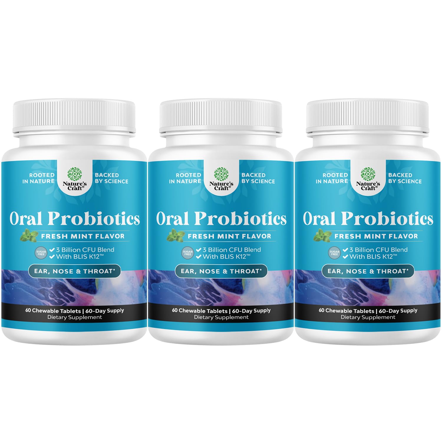 Natures Craft BLIS K12 packaging showcasing minty oral probiotic benefit.