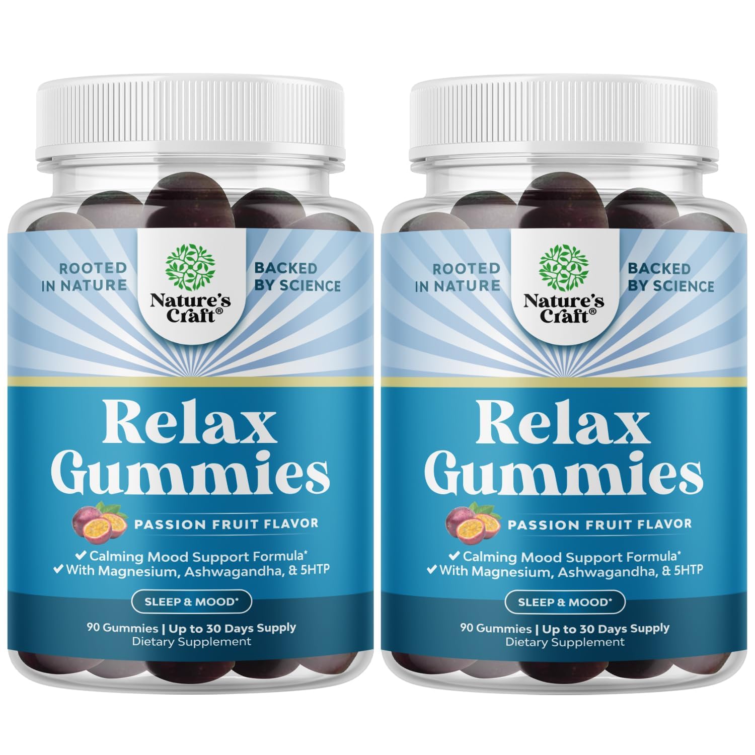 Natures Craft Calming Gummies bottle front displaying label for daily mood support.