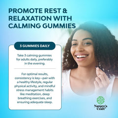 Natures Craft Calming Gummies ingredients closeup featuring ashwagandha and lemon balm.