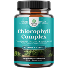Natures Craft chlorophyll capsules bottle showcases the convenient daily supplement for odor and digestion.