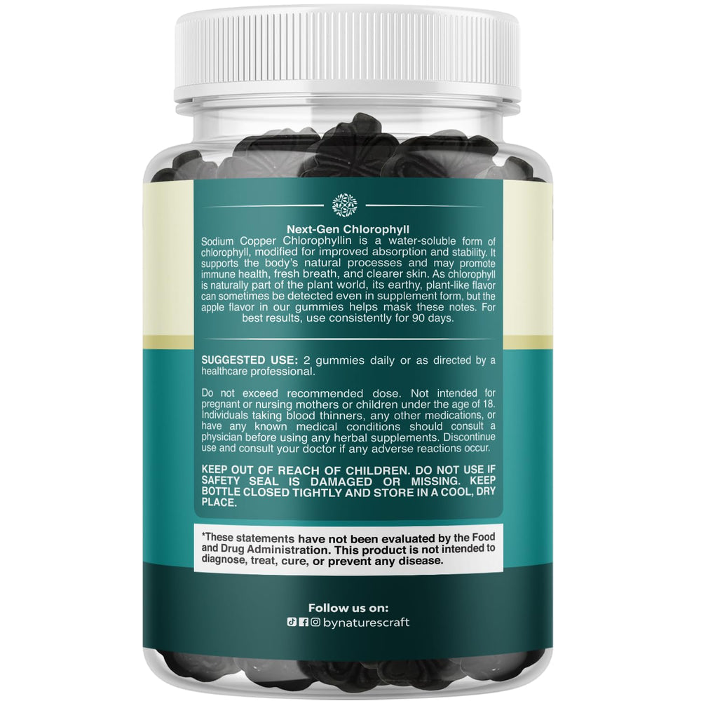 Natures Craft chlorophyll gummies addressing body odor with internal deodorizing support.