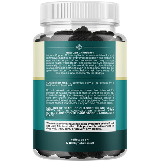 Natures Craft chlorophyll gummies addressing body odor with internal deodorizing support.