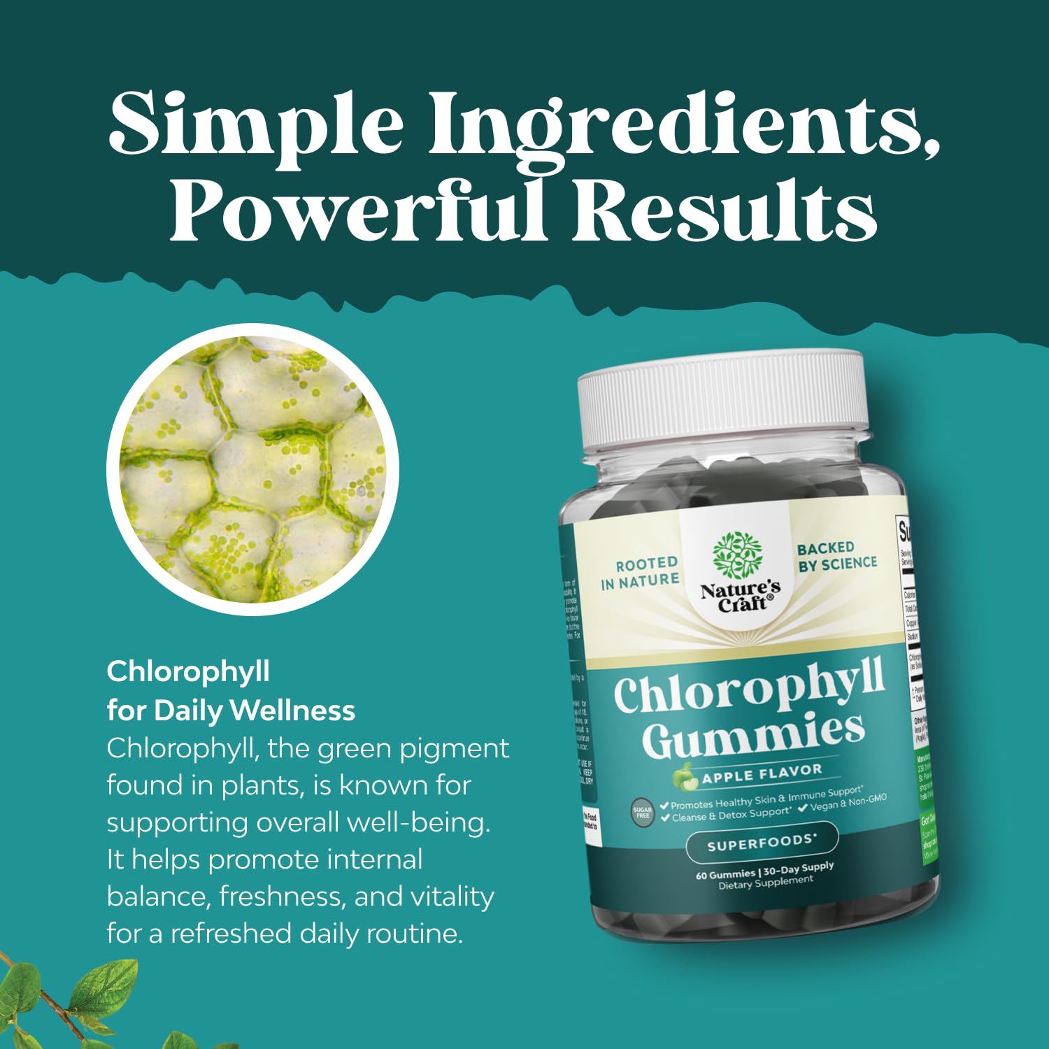 Natures Craft chlorophyll gummies are gluten-free and plant-based.
