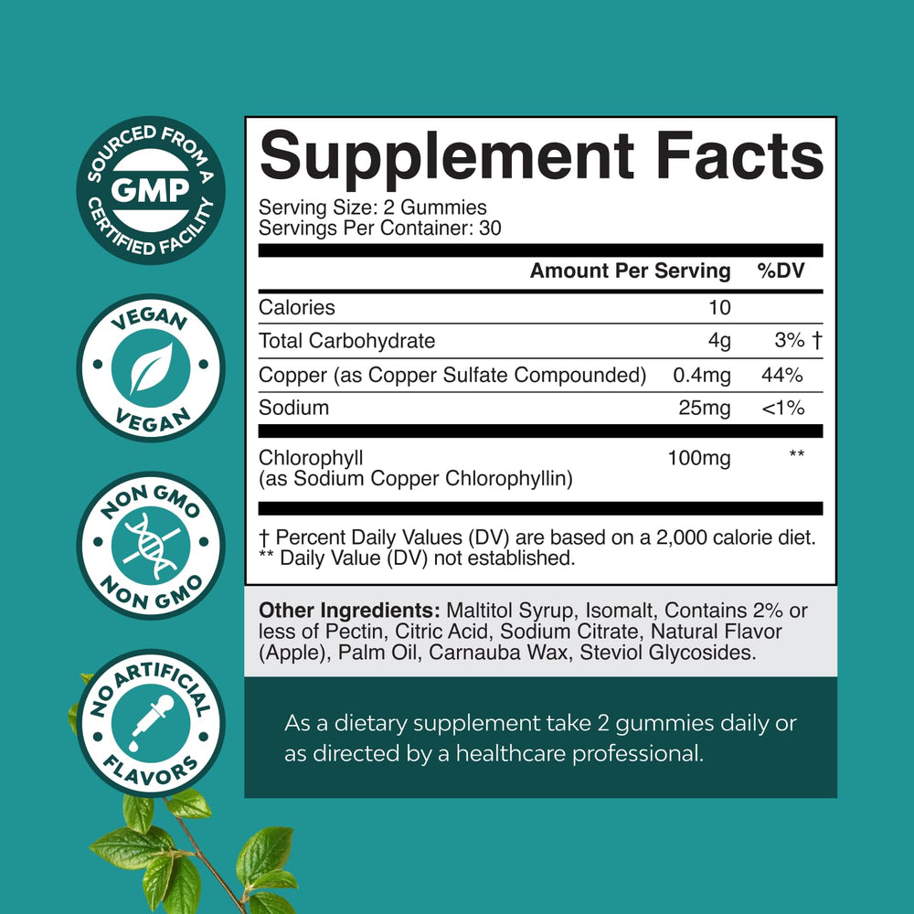 Natures Craft chlorophyll gummies for clearer skin and balanced digestion.