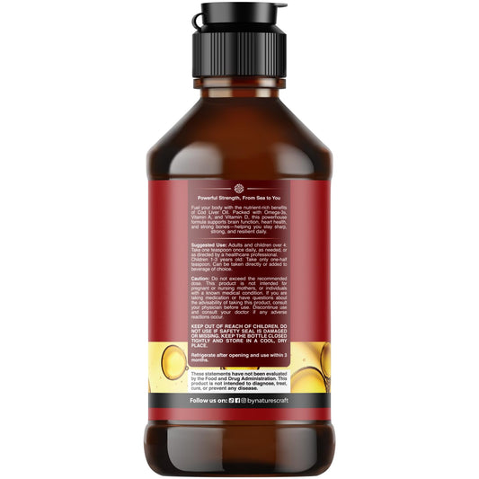 Natures Craft cod liver oil liquid drops pouring into a spoon supporting omega-3 delivery for joints.