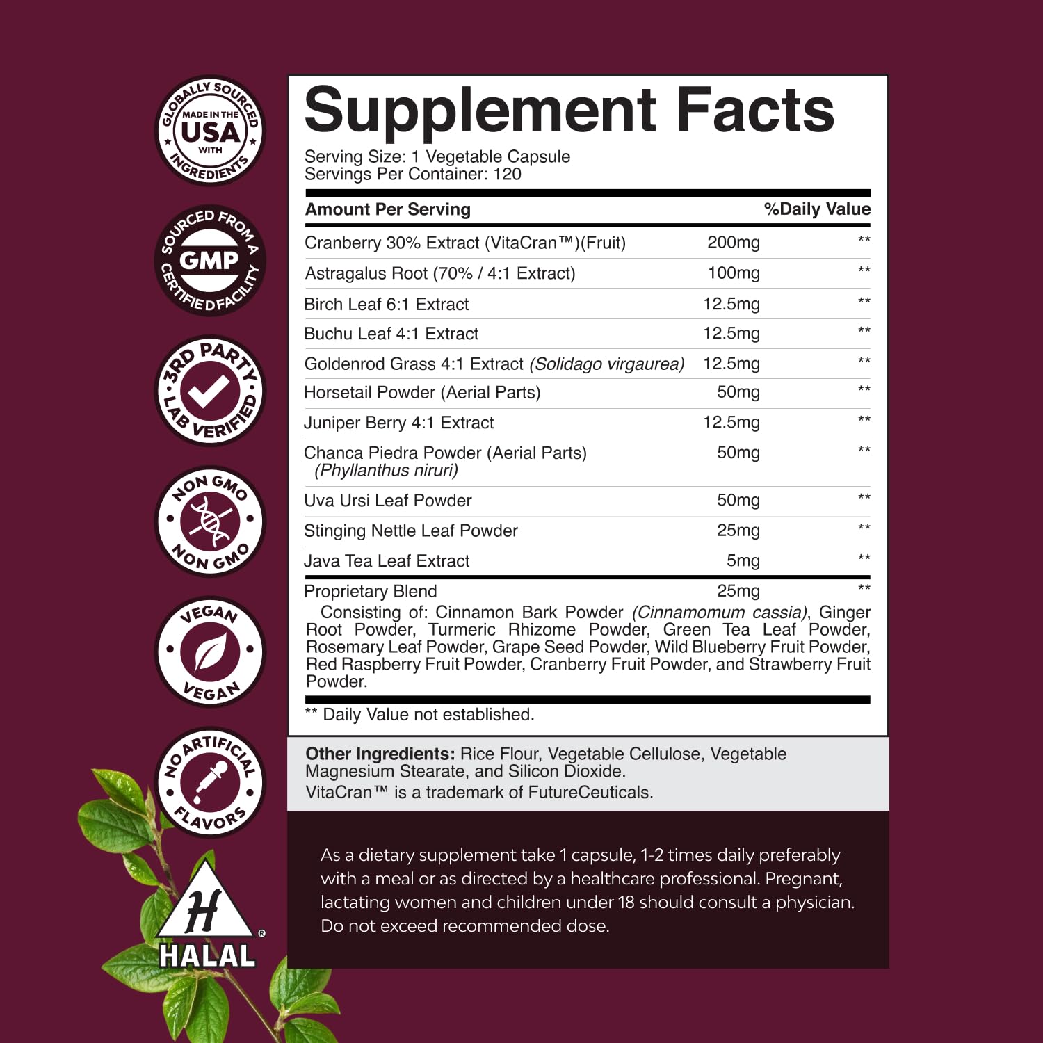 Nature's Craft cranberry extract capsules supporting urinary tract wellness