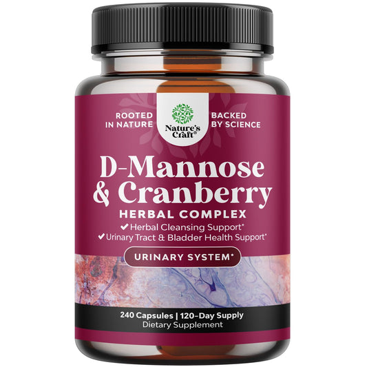 Nature's Craft D Mannose Cranberry 1000mg capsules support urinary tract health and bladder comfort.