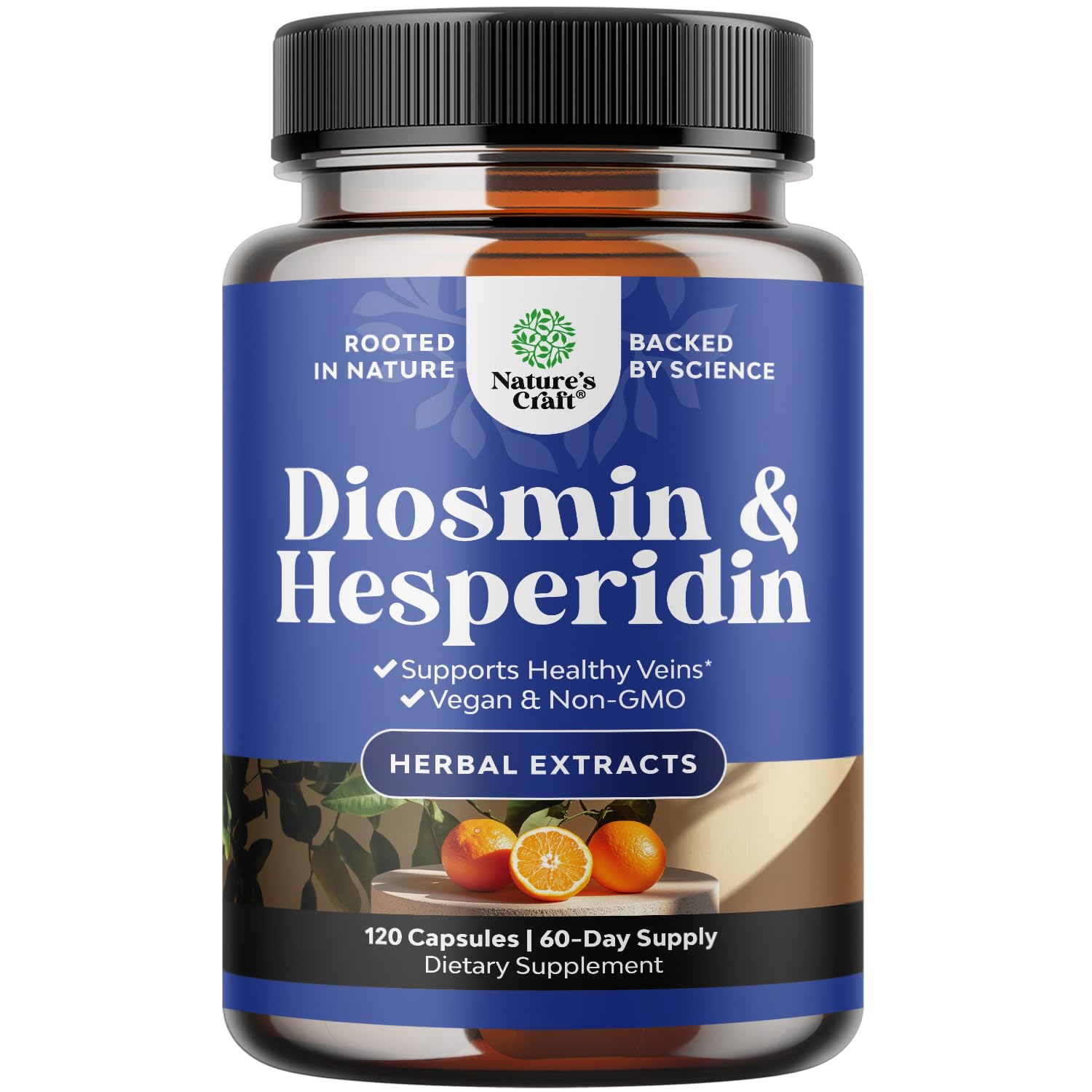 Nature's Craft Diosmin Hesperidin 1000mg bottle front highlights vein support potential