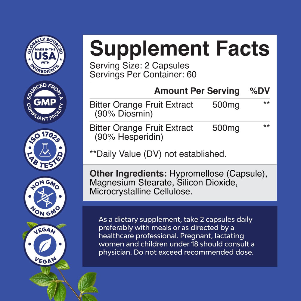 Nature's Craft Diosmin Hesperidin 1000mg capsules ready for daily two-capsule serving