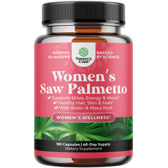 Natures Craft extra strength saw palmetto bottle for women supporting fuller looking hair