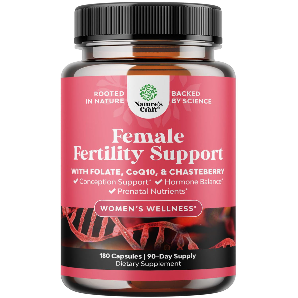 Natures Craft fertility pills packshot showing a bottle for daily preconception support