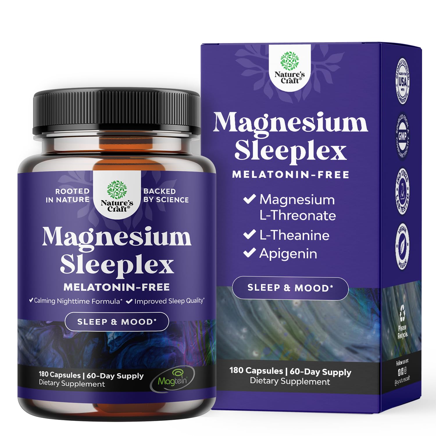 Natures Craft magnesium sleep bottle supports nightly rest with Magtein.