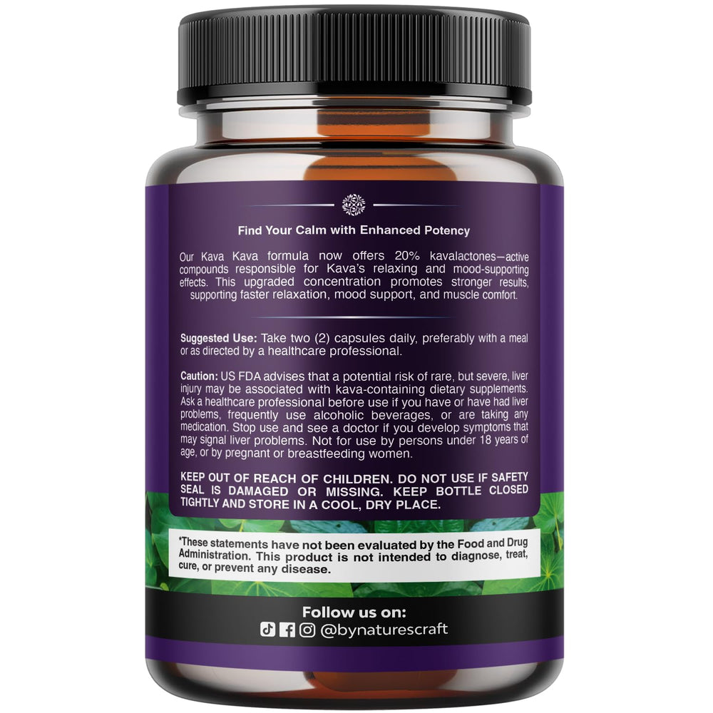 Natures Craft Kava Kava capsules being poured for daily stress relief.