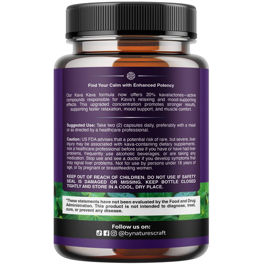 Natures Craft Kava Kava capsules being poured for daily stress relief.