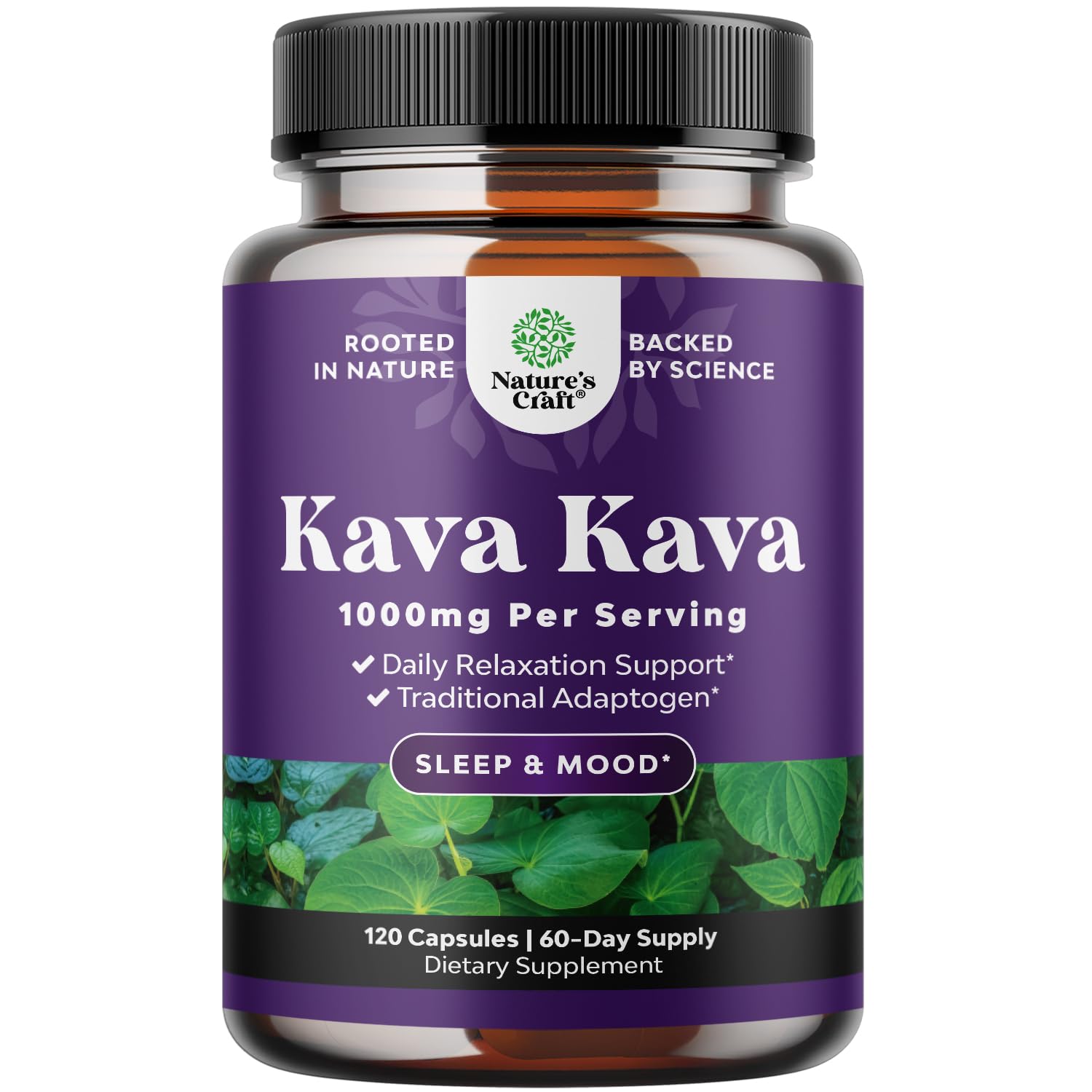 Natures Craft Kava Kava Root Extract capsules bottle for calm mood support.