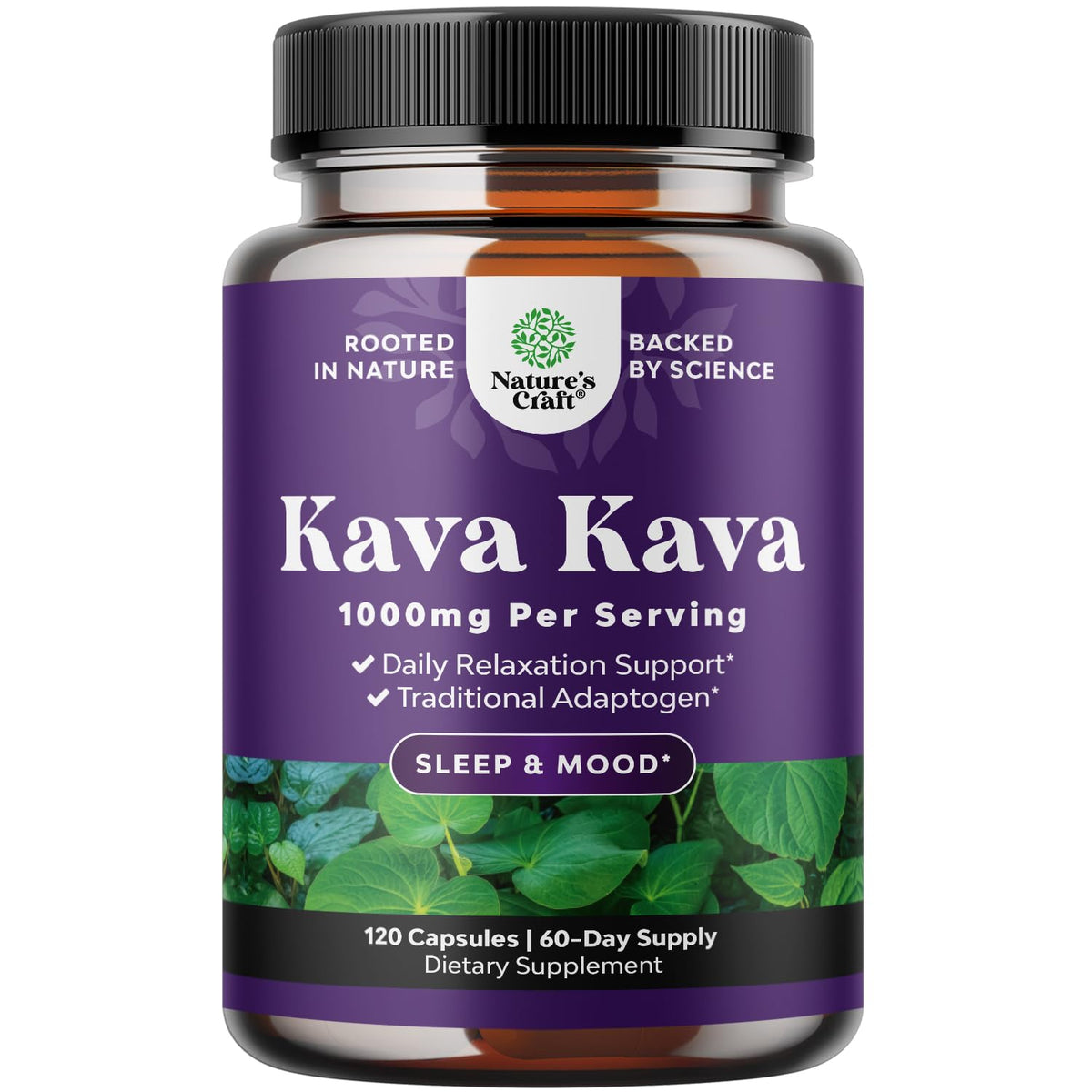Natures Craft Kava Kava Root Extract capsules bottle for calm mood support.