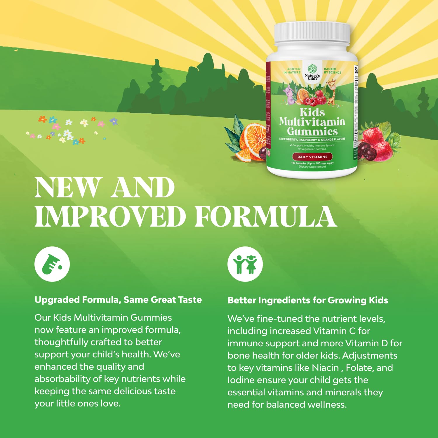 Natures Craft Kids Multivitamin Packaging Back listing vitamins and minerals.