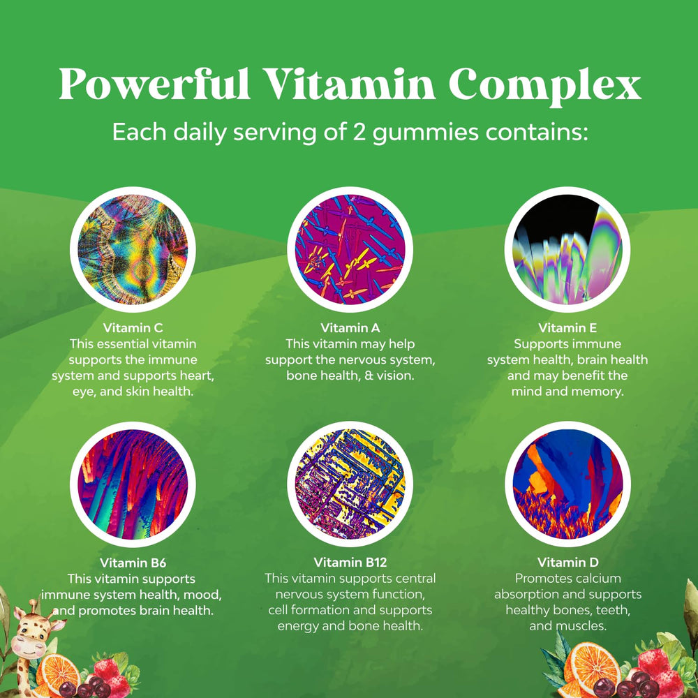 Natures Craft Kids Multivitamin Gummies serving scene suggests kid-friendly nutrition.